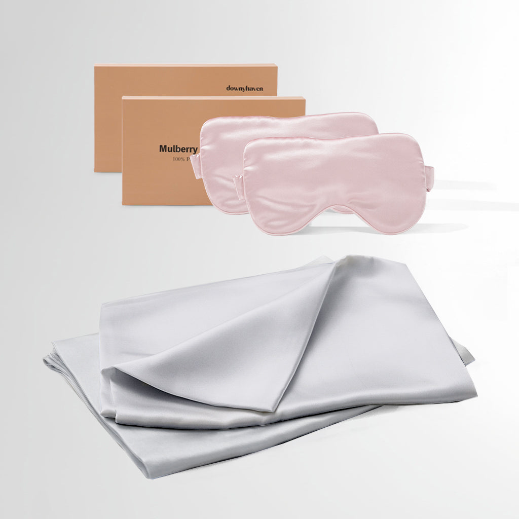#Sleep Mask Color_Pink#Pillowcase Color_Silver Grey