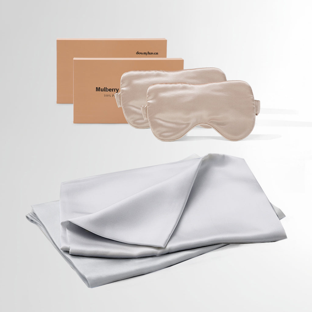 #Sleep Mask Color_Champagne#Pillowcase Color_Silver Grey