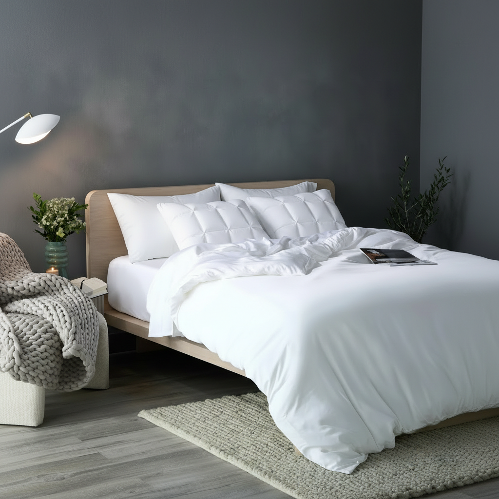 BlissfulCloud Goose Down Pillow in bedroom setting