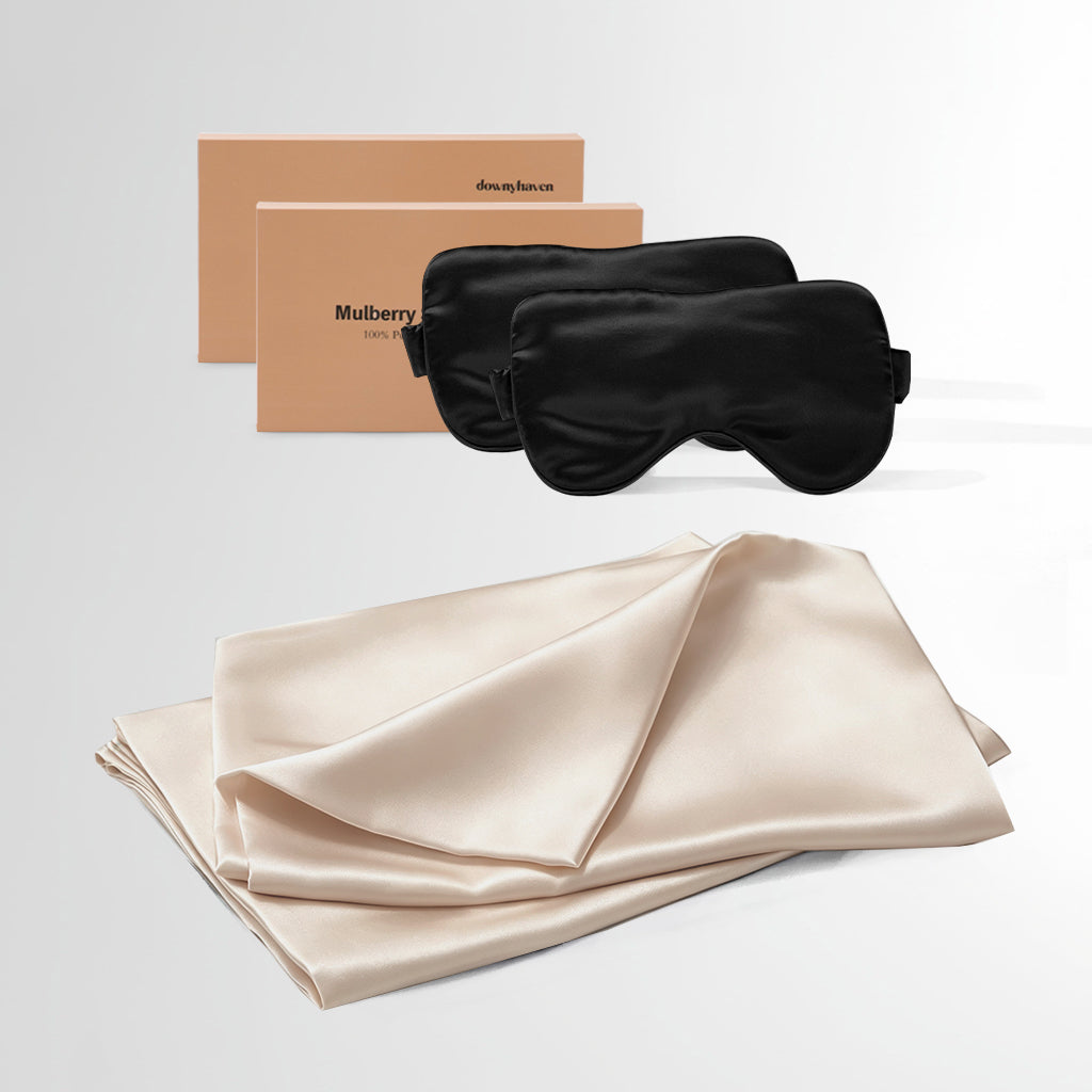 #Sleep Mask Color_Black#Pillowcase Color_Champagne