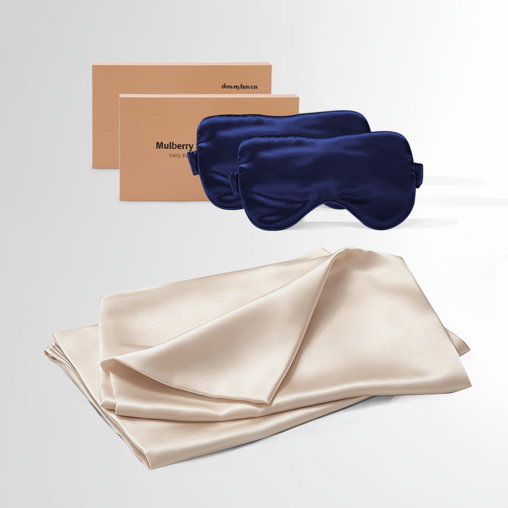 #Sleep Mask Color_Royal Blue#Pillowcase Color_Champagne