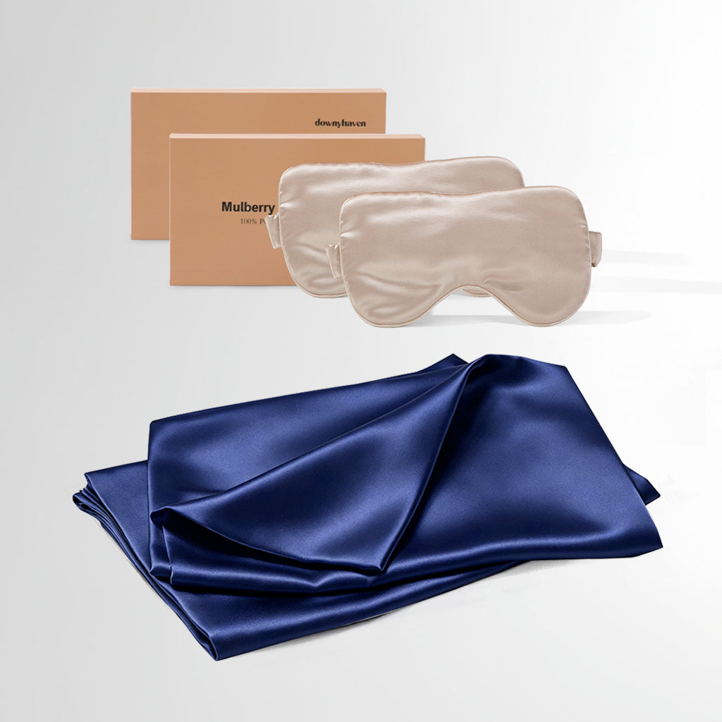 #Sleep Mask Color_Champagne#Pillowcase Color_Royal Blue
