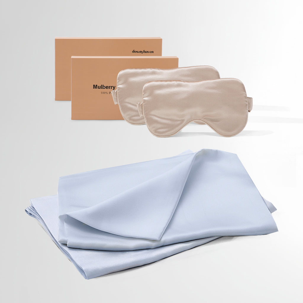 #Sleep Mask Color_Champagne#Pillowcase Color_Sky Blue
